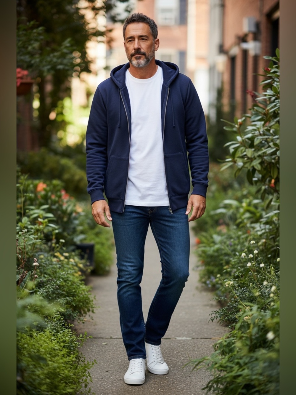 Classic Navy wool Zip-Up Hoodie